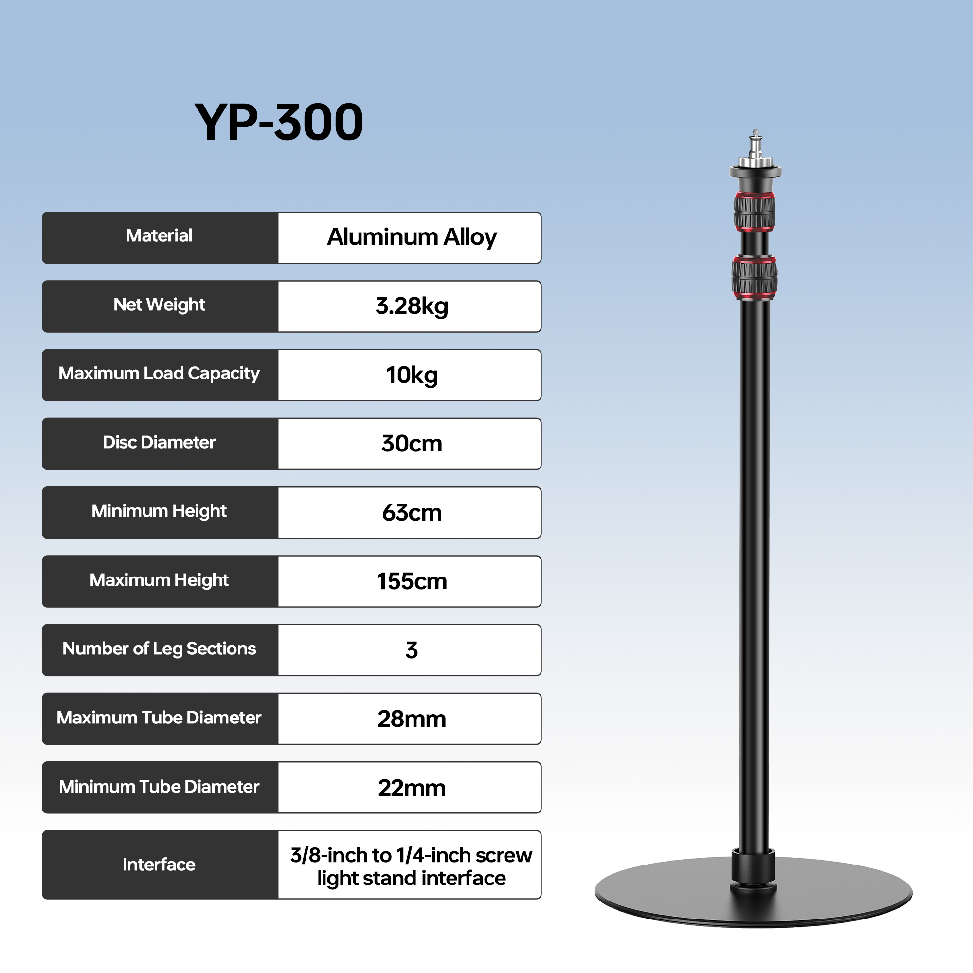 Photography Lighting Softbox - Manbily YP300 1.55M Dudukan Monopod Bulat
