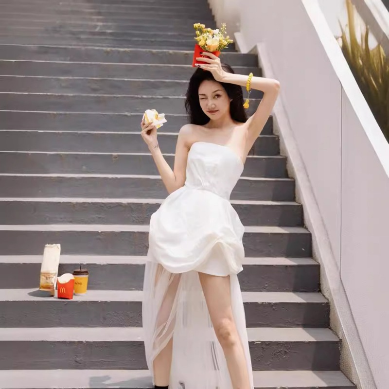 Gaun Pagi Tanpa Tali Warna Put - Photography With Lighting ulasan dan harga