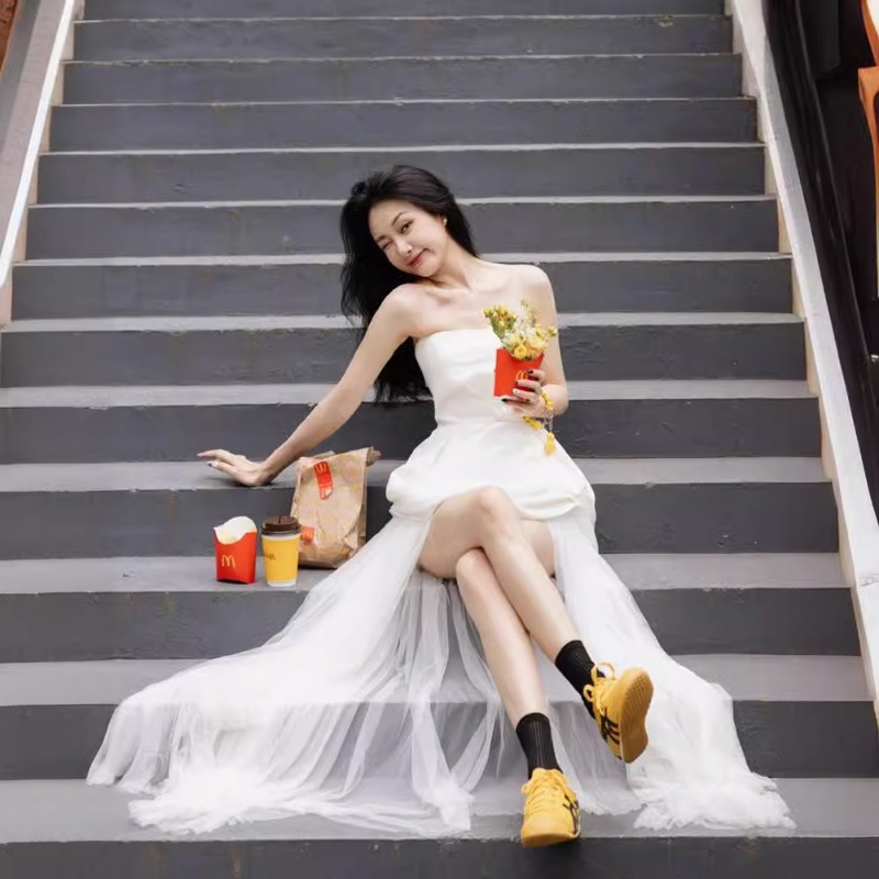 Gaun Pagi Tanpa Tali Warna Put - Photography With Lighting ulasan dan harga