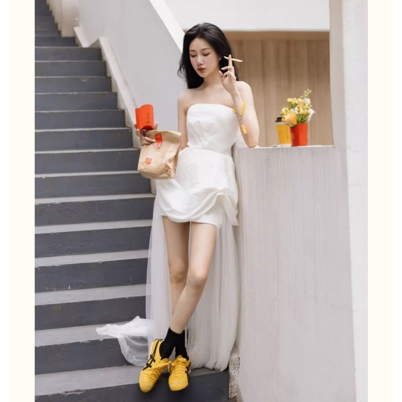 Gaun Pagi Tanpa Tali Warna Put - Photography With Lighting ulasan dan harga