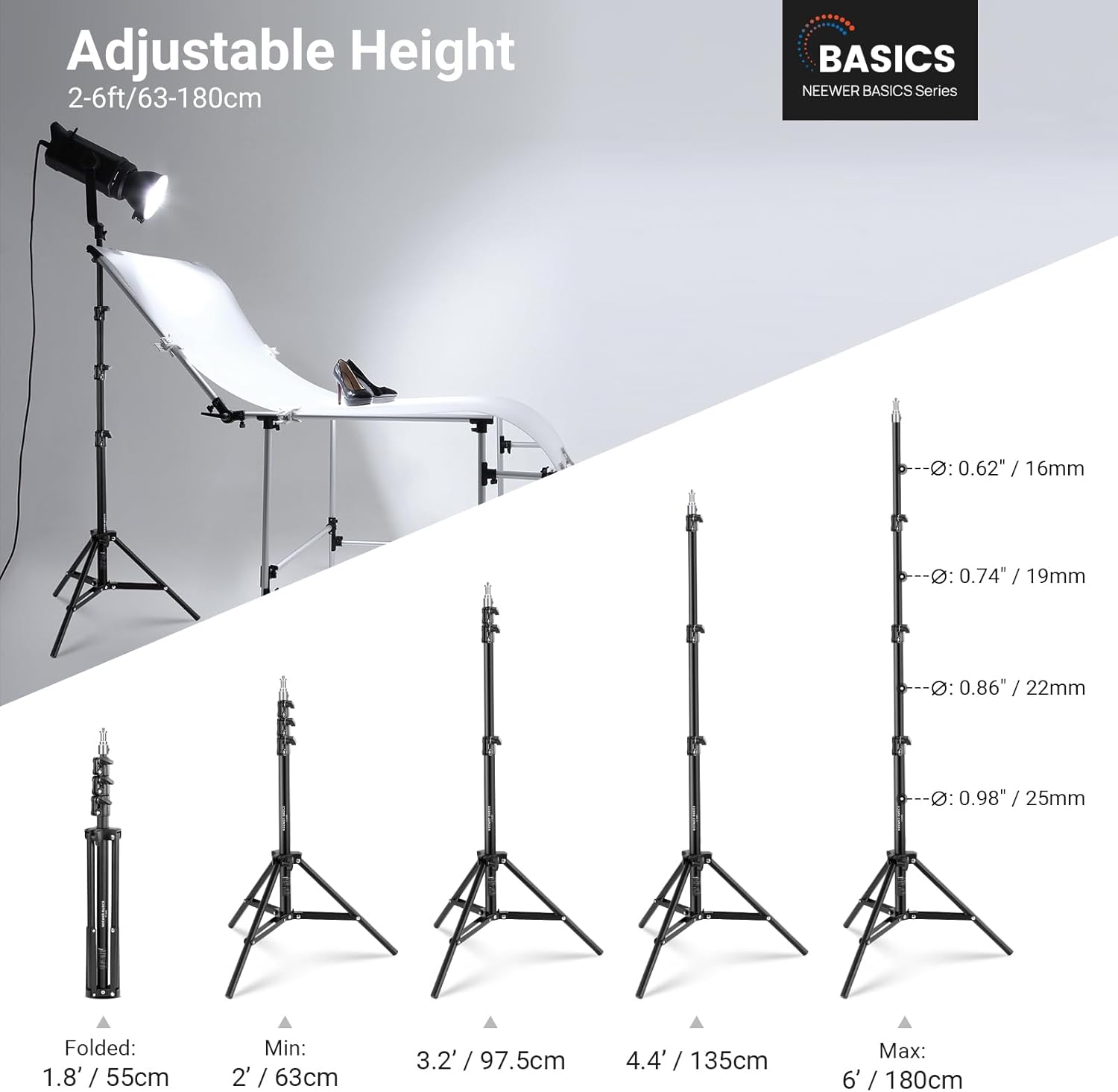 NEEWER Basics 6ft/180cm Penyan - Photography Lighting Basics ulasan dan harga
